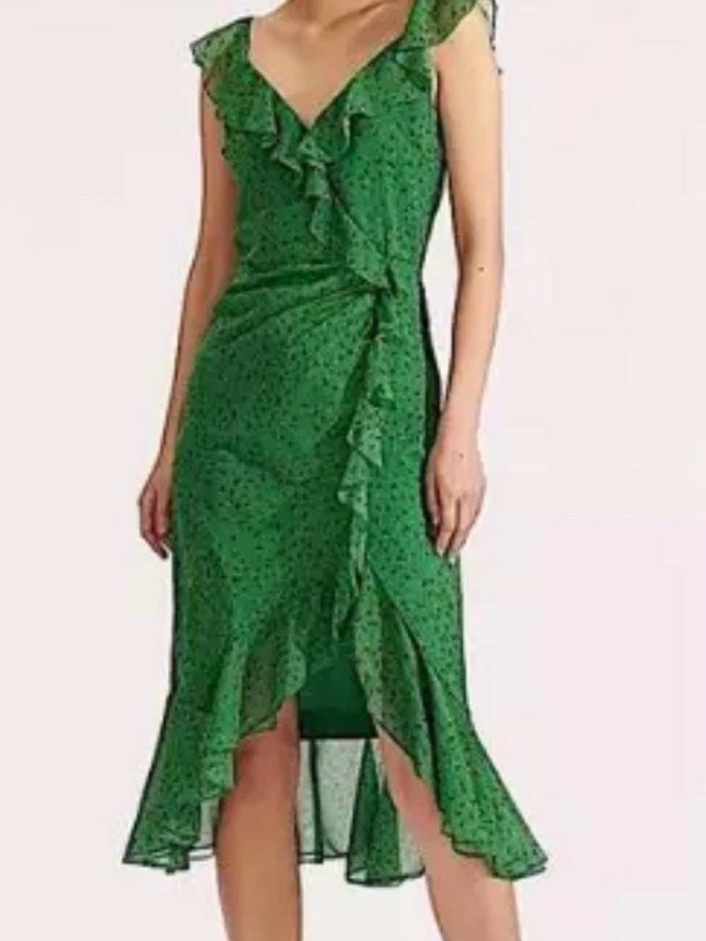 Veronica Beard Green Amal 100% Silk Ruffle Midi Dress Sz 8/10 Preowned Altered